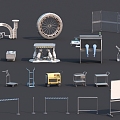 Trolley, writing board, industrial equipment, chemical equipment, cart, queue, drive isolation belt, west-east queue pole, distribution box, generator 3d model