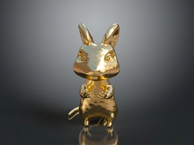 Golden Rabbit Decorative Figurine With Shiny Surface And Detailed Standing Pose 3d model