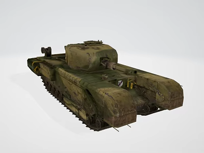 Camouflaged Military Tank Featuring Weathered Surface Heavy Tracks And Cannon 3d model