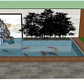Serene Garden Landscape With Rockery Pond Koi Fish And Trees