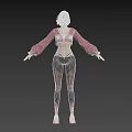 Woman In Pink Long Sleeve Top And Black Tights With Arms Outstretched On Gray Background