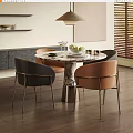 Modern Dining Table Set Marble Top Metal Base with Four Dark and Light Brown Chairs