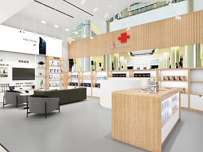 Modern Digital Store Interior With Product Displays And Seating Area 3d model