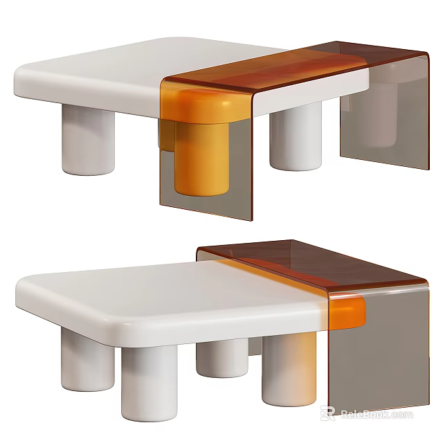 Two Modern Coffee Table Designs Featuring White Orange And Transparent Elements 3d model