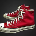 Red High Top Canvas Shoes with White Laces White Toe Caps and Star Logo Design