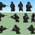 Man In Tactical Military Gear Holding Weapons In Various Combat Poses