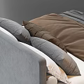 Modern Double Bed With Gray Headboard Brown Blanket And Gray Beige Decorative Pillows