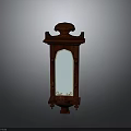 Classic Red Wooden Decorative Cabinet With Mirror Carved Accents And Ornate Feet