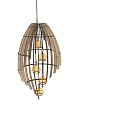 Oval Shaped Modern Chandelier With Wooden Strips And Hanging Bulbs Design