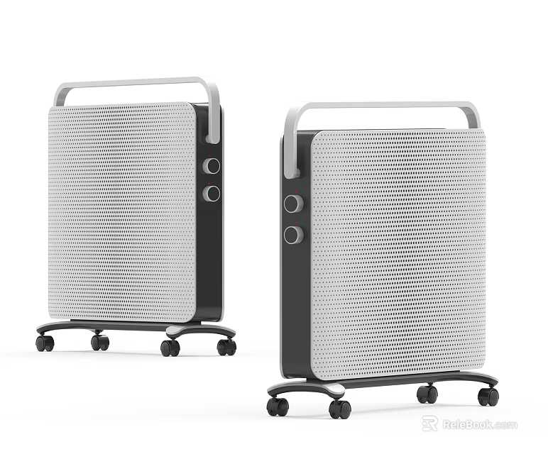 Silver Black Air Purifiers With Mesh Design Control Panel And Wheels 3d model