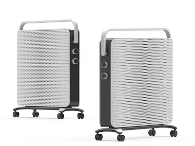Silver Black Air Purifiers With Mesh Design Control Panel And Wheels 3d model