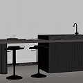 Modern Kitchen Marble Island With Black Cabinet Sink Bar Stools And White Blinds