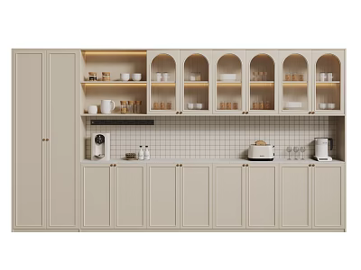 Light Colored Kitchen Cabinets With Open Shelves And Appliances 3d model