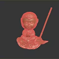 Decorative Golden Monkey Statue Holding Stick Sitting On Ornate Cloud Base