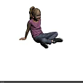 Smiling Woman Sitting On Floor Wearing Pink Top Gray Pants And Black Shoes