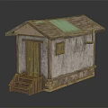 Rustic Log Cabin With Sloped Roof Wooden Door Small Window And Wooden Steps