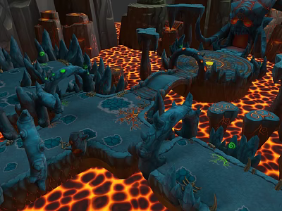 Blue Rockery Stones with Various Shapes Green Glowing Spots and Lava Textures in Mysterious Scene 3d model