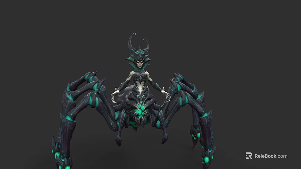 Mythical Reptile Creature With Spider Like Legs Glowing Green Accents And Horned Head 3d model 