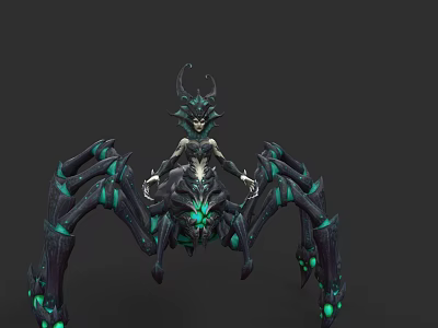 Mythical Reptile Creature With Spider Like Legs Glowing Green Accents And Horned Head 3d model