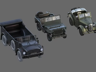 Vintage Military Vehicles Collection Featuring Truck Jeep And Classic Car Models 3d model