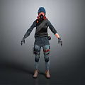 Game Movie Character With Blue Beanie Gas Mask Tactical Vest Jeans And Brown Boots