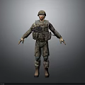 Military Soldier In Camouflage Uniform With Helmet Rifle And Tactical Gear