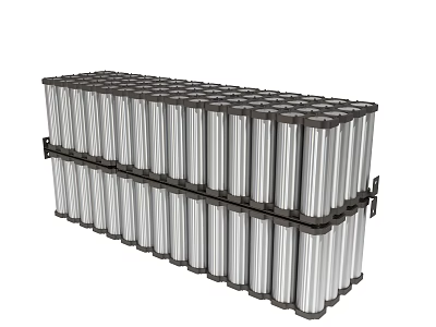 Stacked Silver Cylindrical Storage Units Arranged In Multiple Layers With Black Frame 3d model