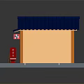 Cartoon Tea Shop Scene Featuring Blue Roof Orange Building Red Mailbox And Blackboard