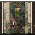 Traditional Chinese Entryway Hallway Design With Decorative Wall And Wooden Console Table