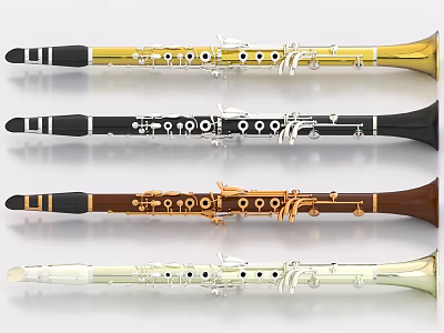 Different Color Clarinet Musical Instruments Gold Black Brown White Styles Collection 3d model
