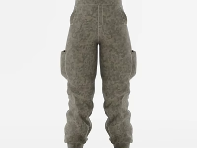 Khaki Cargo Pants With Multiple Pockets Relaxed Fit And Elastic Cuffs 3d model