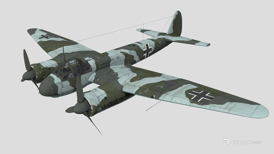 Camouflage Military Fighter Jet With Twin Engines And Cross Markings 3d model 