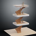 Architectural Spiral Staircase Model With Multiple Floating Platforms And Wooden Steps