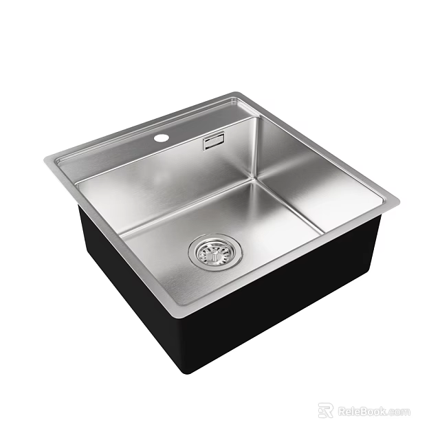 Stainless Steel Single Bowl Kitchen Sink With Modern Square Design And Drainage 3d model 