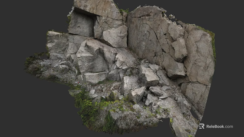 Natural Stacked Stone Rocks With Various Sizes And Green Grass In Outdoor Area 3d model 