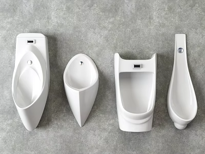 Four Modern White Bathroom Urinals With Different Wall Mounted Sleek Designs 3d model