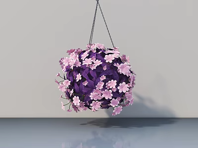 Hanging Basket Plant with Purple Leaves and Pink Flowers Spherical Design Indoor Decor 3d model