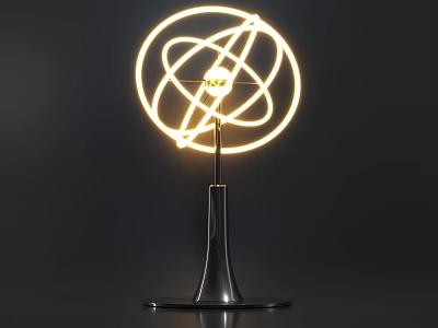 Abstract Shaped Table Lamp With Glowing Circular Rings And Black Metal Base 3d model
