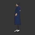 3D Character Model in Blue Coat with Light Green Inner Top Purple Pants and White Shoes Arms Outstretched