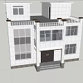 Modern Two Story Detached Villa With Large Windows Light Gray Facade And Green Surroundings