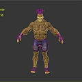 Muscular Game Movie Character Standing Pose With Short Hair Blue Shorts Gloves And Barefoot