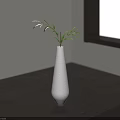 White Conical Vase With Green Leaves On Dark Wooden Table By Window