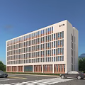 Modern B317 Office Building With White Facade Red Brick Base And Large Windows 3d model