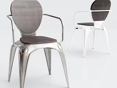 Modern Dining Chairs With Silver White Metal Frame Gray Dark Seat Armrests Design 3d model