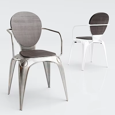Modern Dining Chairs With Silver White Metal Frame Gray Dark Seat Armrests Design 3d model