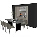 Modern Dining Table Set With Chairs And Storage Cabinets In Kitchen Interior 3d model