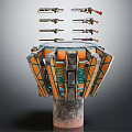 Mechanical Structure With Orange And Black Frame And Multiple Guns Arranged On Top 3d model