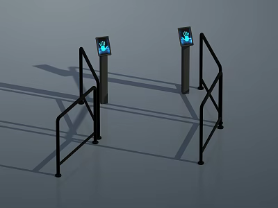 Public Facility Access Control Turnstiles With Blue Screens And Black Metal Frames 3d model