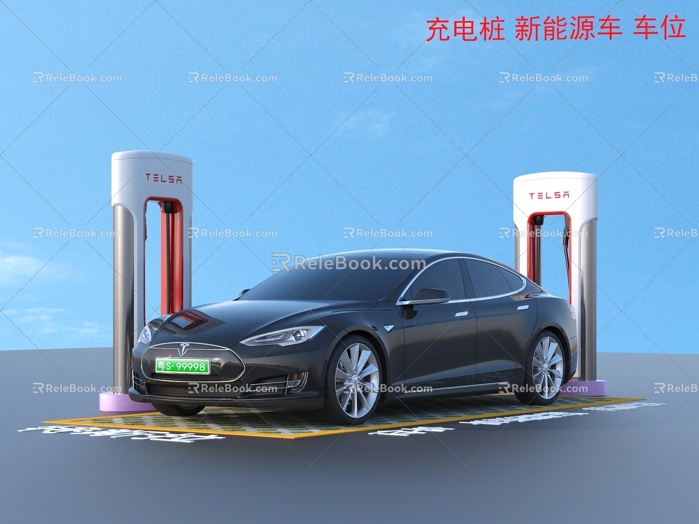 Charging pile new energy car parking space 3d model