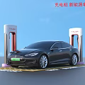 New Energy Electric Car Charging At Tesla Charging Station In Parking Space